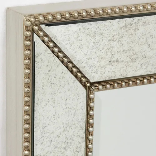 Vista 5 de Empire Art Direct Espejo de pared rectangular con marco de madera maciza biselada con cuentas de champán, listo para colgar, sala de estar