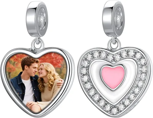 Vista 51 de Custom4U Photo Charms for Bracelets 925 Sterling Silver/Gold Plated Heart/Tree of Life/Round Charm Bead Personalized with Picture Custom