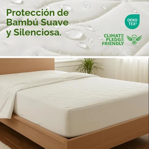 Vista 2 de Protector de colchón refrescante impermeable – Funda de colchón tamaño individual – Viscosa hecha de bambú – Suave, transpirable, silencioso
