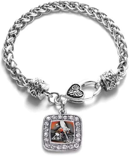 Vista 31 de Pulsera de dijes cuadrados de plata con joyería de circonita cúbica