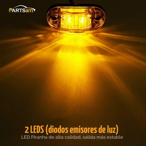 Vista 3 de Partsam 4 piezas de 2.5 pulgadas de lente ámbar ovalada, 2 diodos LED para luz lateral de gálibo de camión y remolque
