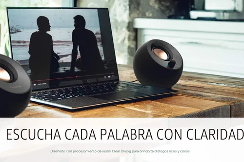Vista 3 de Creative Pebble V3 Minimalistic 2.0 Altavoces de escritorio USB-C con audio USB, mejora de diálogo claro, Bluetooth 5.0, 8 W RMS con 16 W de Negro