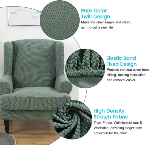 Vista 3 de MIFXIN Fundas para silla Wingback, 2 piezas, tela jacquard elástica con funda de cojín, protector de muebles para sofá, con parte inferior elástica
