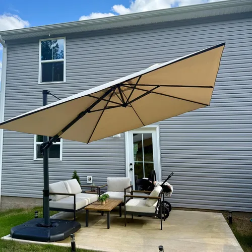Vista 87 de PURPLE LEAF Sombrilla de patio de 8 pies para exteriores, sombrilla voladiza cuadrada de aluminio con rotación de 360 grados para jardín, terraza