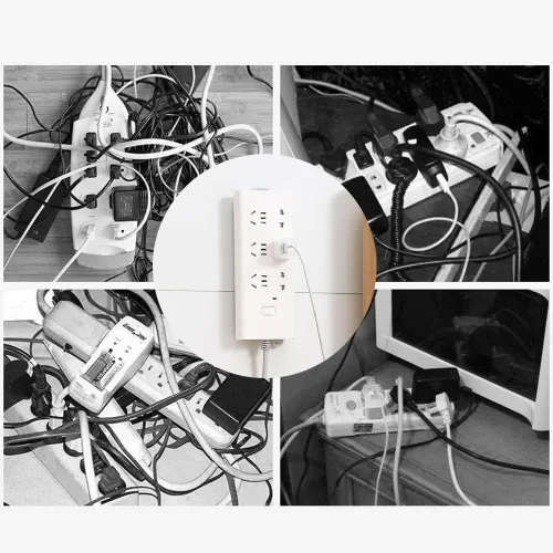 Vista 6 de Fijador de Enchufe de Escritorio Autoadhesivo, Soporte de Enchufe Adhesivo Sin Perforaciones Organizador de Cables Protector de Sobretensiones Sin