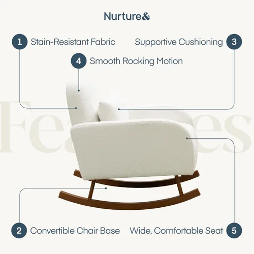 Vista 3 de Nurture& La mecedora - Smooth Rock para la máxima comodidad y relajación de la guardería, se transforma sin esfuerzo en un sillón moderno, ideal