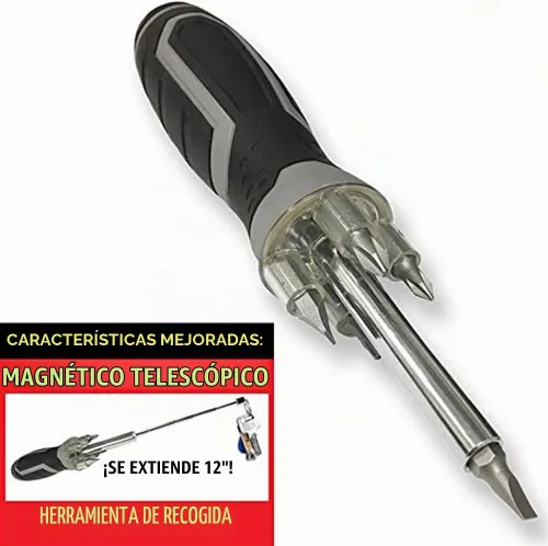 Vista 2 de Destornillador LED con enchufe de transmisión y telescopio de 12", herramienta de recogida magnética