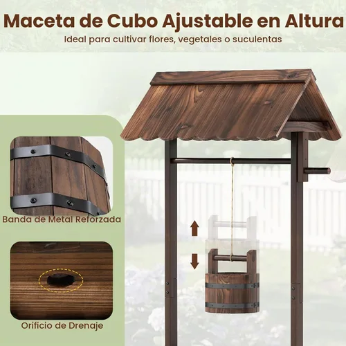 Vista 4 de HAPPYGRILL Maceta de madera con cubo colgante