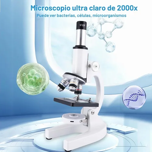 Vista 8 de Microscopio para niños y adultos, microscopio 40X-2000X con adaptador para teléfono y juego de diapositivas, adecuado para laboratorio escolar