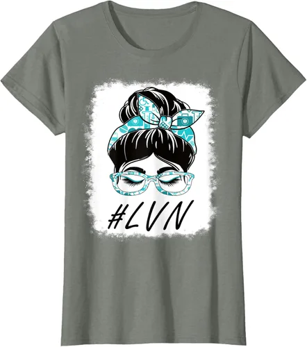 Vista 11 de LVN - Camiseta para mujer con licencia vocacional para enfermera, moño desordenado, Día Mundial de la Salud