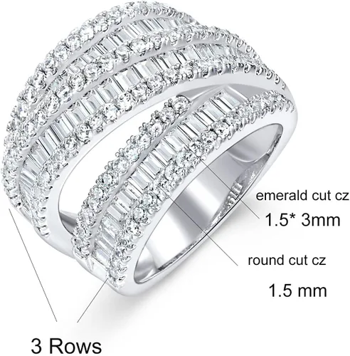 Vista 6 de OPOMOMO Eternity Ring Wedding Bands,18K Gold Plated 3 Rows Emerald Cut Lab Diamond Band Rings for Women Men