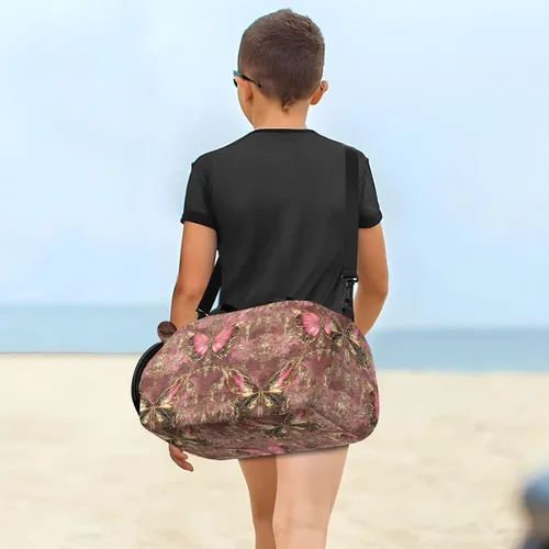 Vista 7 de Peach Gold Vintage Butterfly Gym Duffel Bag with Shoes Compartment Lightweight Kids Overnight Bag for Beach Swim Pool Sports bolso para gym mujer