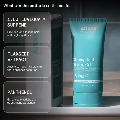 Vista 5 de Arata Gel para el cabello totalmente natural para peinar, dar forma y nutrición de estudio, aspecto húmedo de fijación fuerte para hombres