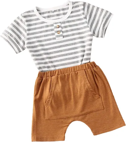Vista 61 de fhutpw Conjunto de 2 piezas de ropa de verano para bebés, camiseta de manga corta, cintura elástica, pantalones cortos para niños pequeños