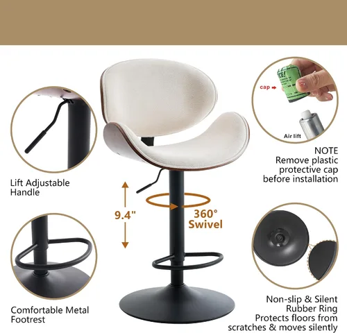 Vista 5 de Kidol & Shellder Taburetes de bar individuales grandes con respaldo de 21 pulgadas, sillas de bar modernas giratorias de altura ajustable, taburetes