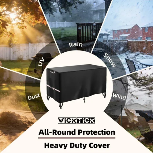Vista 4 de WICKTICK Funda rectangular para mesa de fogata de gas de 44 x 28 pulgadas, cubierta para mesa de fuego resistente al agua 600D de servicio pesado