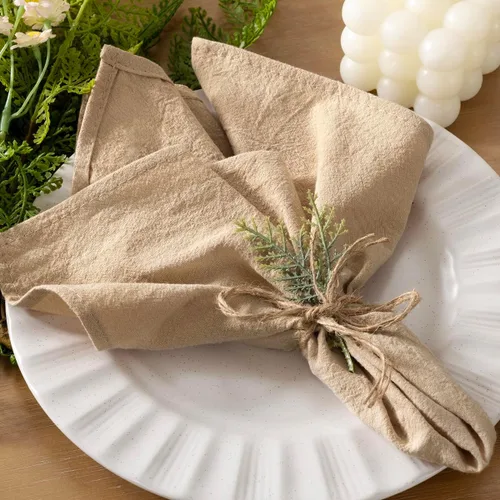 Vista 23 de Servilletas de tela de otoño, lavables, reutilizables, de lino, boda, fiesta, hogar, decoración de mesa Beige Set of 4 Bulk Cotton Napkins 17"x17