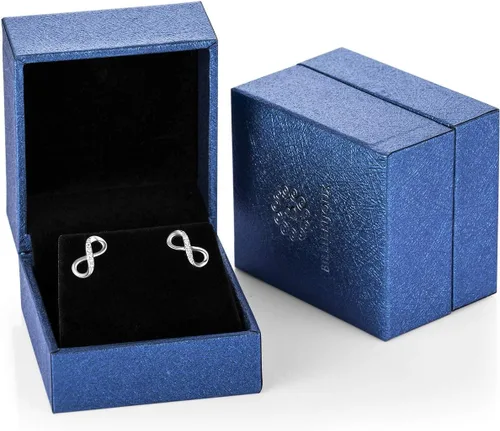 Vista 7 de Aretes de plata de ley 925 para mujer, diseño de infinito, corte redondo, circonita cúbica