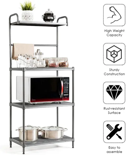 Vista 5 de Giantex Estante para panaderos de 4 niveles, estante de almacenamiento de cocina, soporte para horno de microondas, estantes metálicos de alambre