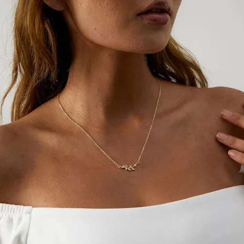 Vista 2 de Ascomy - Collar con dije de oro delicado, chapado en oro de 14 quilates, collar con colgante de hoja de circonia cúbica con forma de corazón
