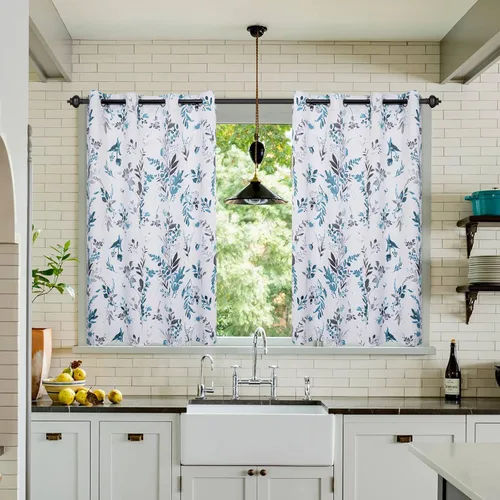 Vista 45 de MYSKY HOME Cortinas florales para puerta francesa de 40 pulgadas de largo, juego de 2 cortinas opacas de privacidad con bolsillo para barra A-verde