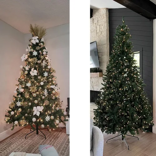 Vista 7 de Árbol de Navidad preiluminado de 6.5 pies, árbol de Navidad artificial con 250 luces LED, soporte de metal de 850 puntas y ramas con bisagras