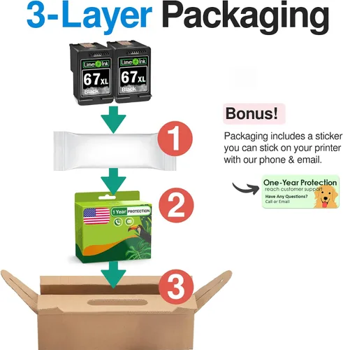 Vista 6 de Limeink 2 cartuchos de tinta remanufacturados de repuesto para HP Ink 67 XL para HP 67xl Black Cartridge 67xl Impresora Black Envy 6000 para 67-2
