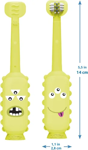Vista 9 de Dr. Brown's ToothScrubber Cepillo de dientes para niños pequeños, cepillo de dientes de entrenamiento de triple cara con base de ventosa, monstruo