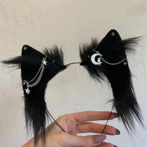 Vista 6 de VIGVAN Accesorios de orejas de gato para cosplay, punk, gótico, cruz, orejas de gato, pinzas para la cabeza