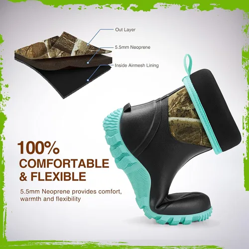 Vista 4 de TIDEWE Botas de goma para mujer, botas de lluvia aisladas de neopreno de 0.217in con vástago de acero, botas de caza impermeables de media