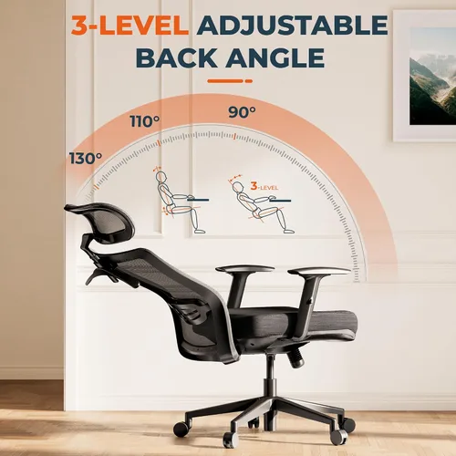 Vista 6 de ErgoChair Pro - Silla ergonómica de oficina con respaldo alto, con soporte lumbar, base resistente, reposacabezas, respaldo bloqueable, cómodo cojín