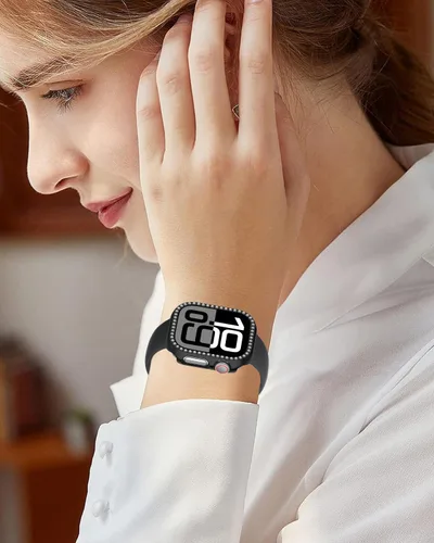 Vista 7 de Miimall Funda protectora de diamantes de imitación para mujer, compatible con Apple Watch 11/10 de 1.654 in, protector de marco de policarbonato