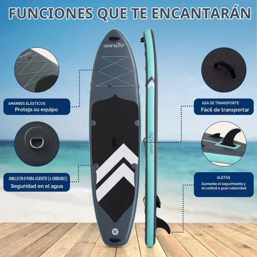 Vista 3 de SereneLife Tabla de remo inflable con accesorios de SUP premium, diseño amplio y estable, almohadilla antideslizante de EVA para jóvenes y adultos