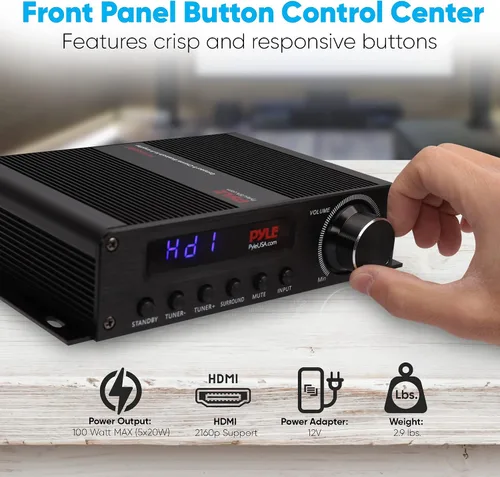 Vista 6 de Amplificador de audio inalámbrico Pyle Bluetooth para el hogar - Receptor estéreo de potencia para cine en casa de 100 W, 5.1 canales, sonido