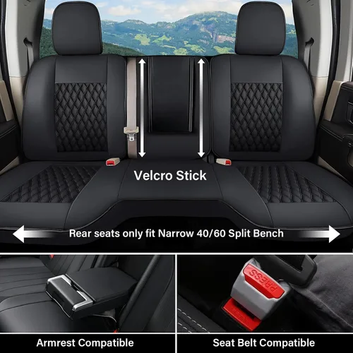 Vista 53 de Coverado Juego completo de fundas de asiento de ajuste personalizado para Chevy Silverado/GMC Sierra 2014-2018 1500, 2015-2019 2500HD 3500HD Negro
