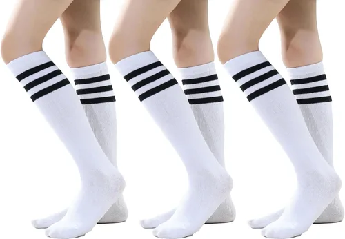 Vista 25 de TOCONFFON Calcetines de tubo hasta la rodilla para niños, niñas y adolescentes, calcetines deportivos de algodón para la escuela de fútbol, uniforme