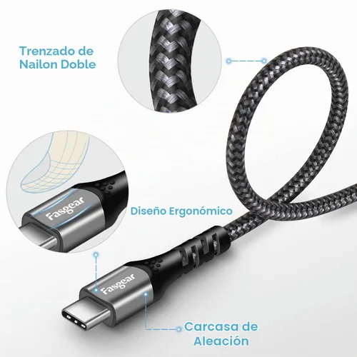 Vista 7 de Fasgear Cable USB C a USB C de 1.6 pies, tipo C USB 3.1 Gen 2 10Gbps 4K @60Hz Salida 5A 100W Entrega de energía de carga rápida (PD), para estación