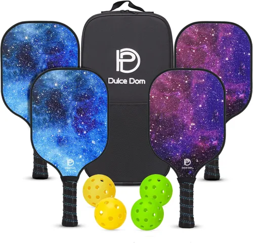 Vista 16 de Dulce DOM Juego de 2/4 palas de pickleball aprobadas por USAPA, 4 bolas de pickleball para interiores y exteriores, raqueta de superficie de fibra