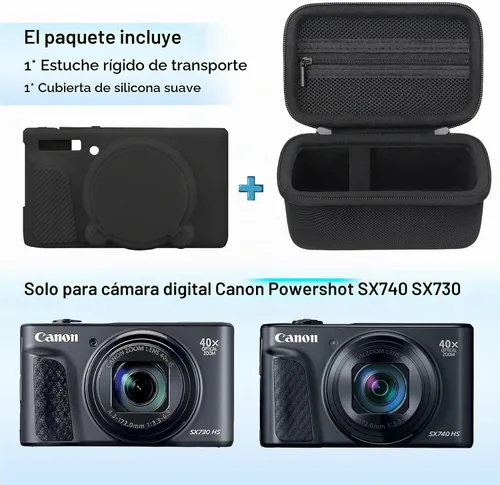 Vista 2 de Canboc Funda para Canon PowerShot SX740/SX730, funda rígida de transporte + funda protectora de silicona suave con cubierta extraíble para lentes