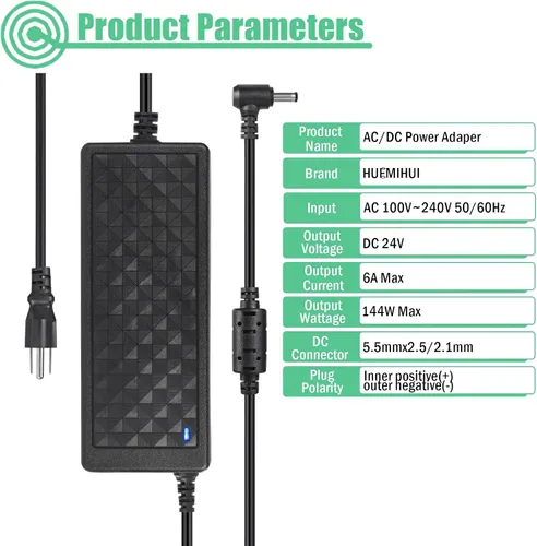 Vista 5 de Adaptador de fuente de alimentación de 24V 6A, adaptador de corriente CA 100-240V a CC 24 voltios 6 amperios 144W con conector de salida de 5,5 mm x