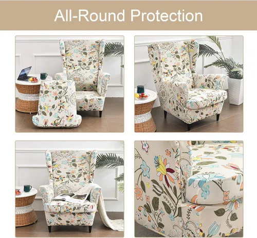 Vista 56 de Eco-Ancheng Funda para silla Wingback, 2 piezas, respaldo de ala, fundas de elastano para sillón con respaldo de ala, fundas para sillón con parte