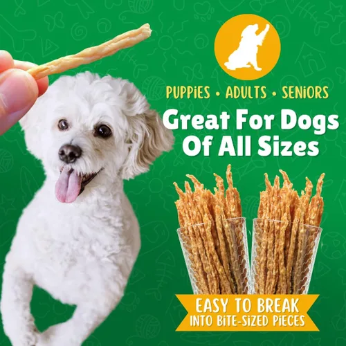 Vista 3 de Golosinas de Cecina de Pollo en Tiras para Perros – Palitos de Pollo para Perros Fabricados y Obtenidos en los Estados Unidos – Golosinas Crujientes
