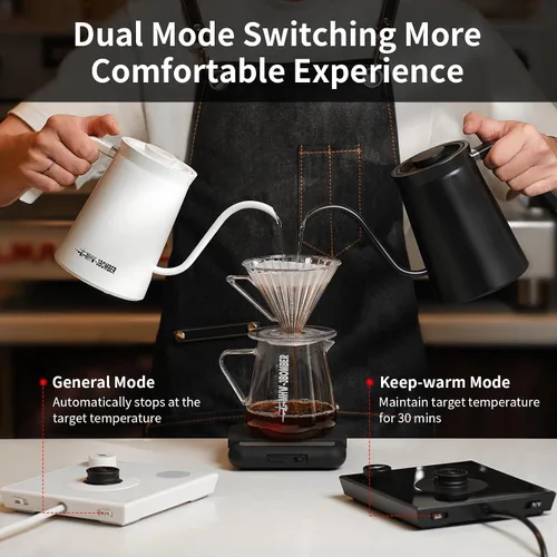 Vista 14 de MHW-3BOMBER Hervidor eléctrico de cuello de cisne, tetera de control de temperatura de ± 1 ℉ con pantalla LED y flujo vertical de 90°, sin BPA