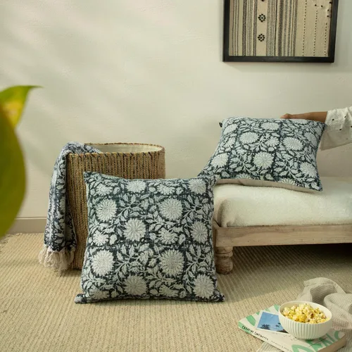 Vista 30 de Juego de 2 fundas de almohada decorativas de algodón indio vintage con estampado a mano (marrón ladrillo, 18 x 18 pulgadas (paquete de 2))