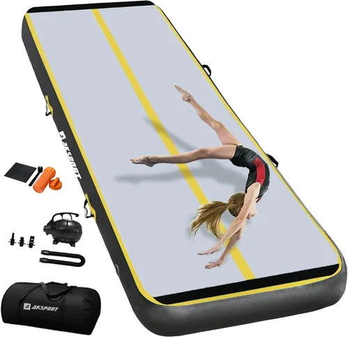 Vista 24 de AKSPORT - Tapete de aire para gimnasia o acrobacias, inflable, con bomba de aire para uso en el Negro