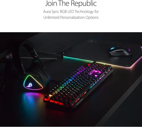 Vista 5 de ASUS Teclado mecánico RGB para juegos, alcance ROG Strix Interruptores Cherry MX Brown Tecla Ctrl 2 veces más ancha para precisión FPS Teclado