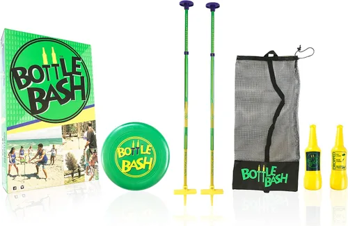 Vista 2 de Bottle Bash - Juego de discos voladores para exteriores + juego de botellas Poleish Sports Bottle Bash