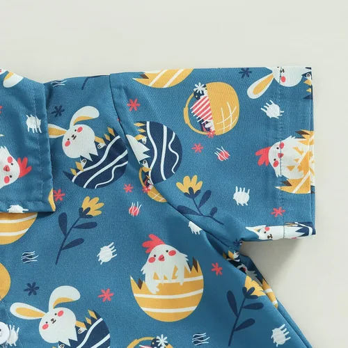 Vista 18 de Conjunto de 2 piezas de camiseta de manga corta con botones y pantalones cortos sólidos para bebé niño