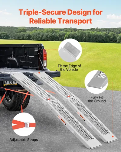 Vista 4 de VEVOR Rampas de acero, 1000 libras, 2 rampas resistentes con superficie de rampa más ancha, rampa de carga estable universal con asas, apta