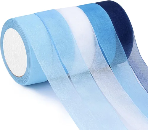 Vista 12 de Cinta de organza transparente, 1 pulgada x 125 yardas, 5 rollos de otoño para envoltura de regalos, ramos, bodas, decoración de fiestas, otoño